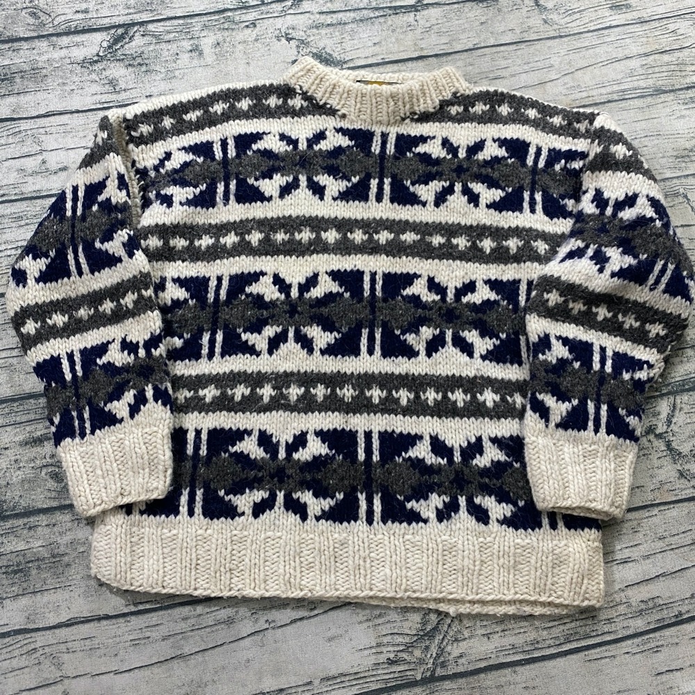 Rainbow Crafts Mens S/M Ecuador Handmade Wool Heavy Knit Sweater Fair Isle